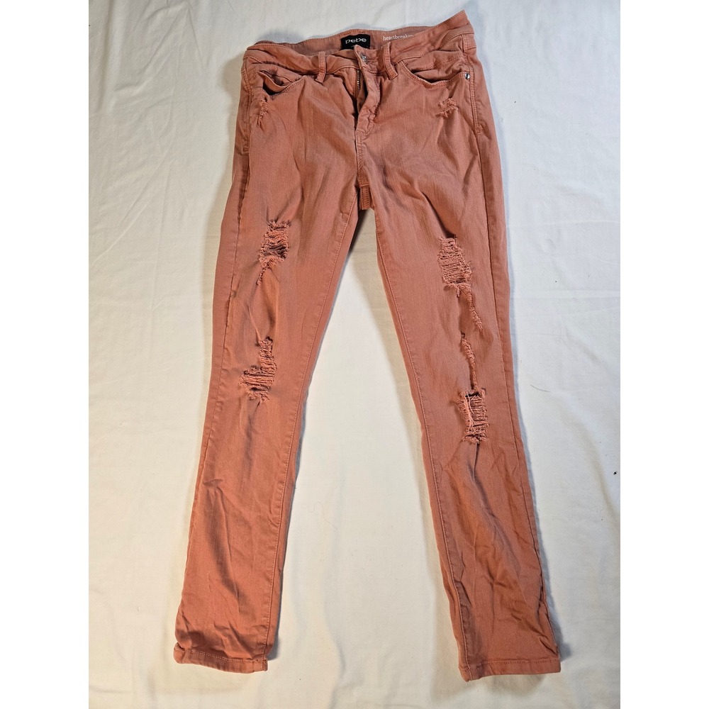 Bebe Heartbreaker Skinny Distressed Jeans Coral Pink Women Size 28 Distressed‎